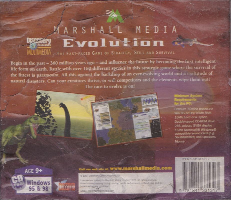 Back Cover for Evolution: The Game of Intelligent Life (Windows) (Packaging in appalling condition, both inlays brittle and welded to the inside of the jewel case)