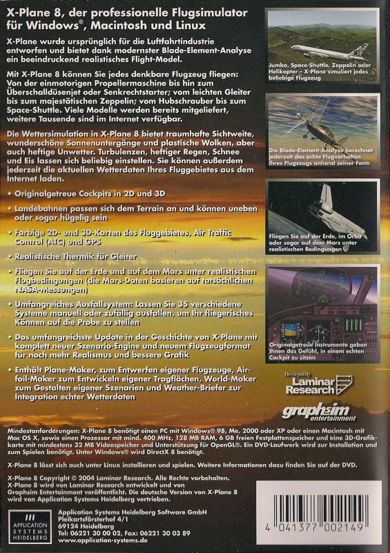 Back Cover for X-Plane 8 (Linux and Macintosh and Windows)