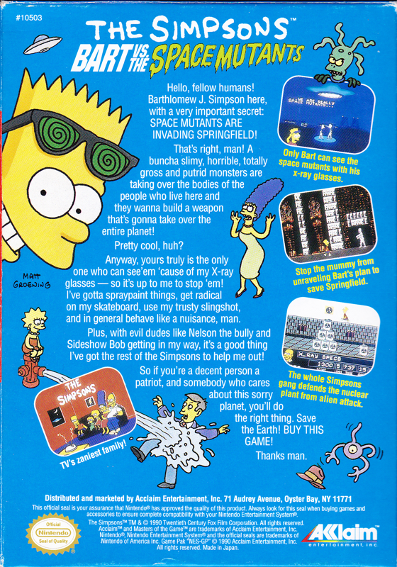 Back Cover for The Simpsons: Bart vs. the Space Mutants (NES)