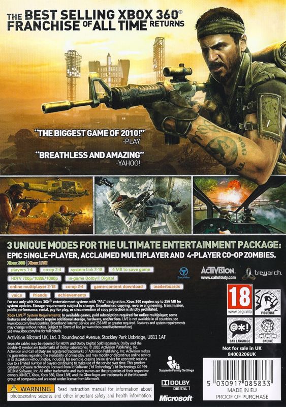 Back Cover for Call of Duty: Black Ops (Xbox 360)
