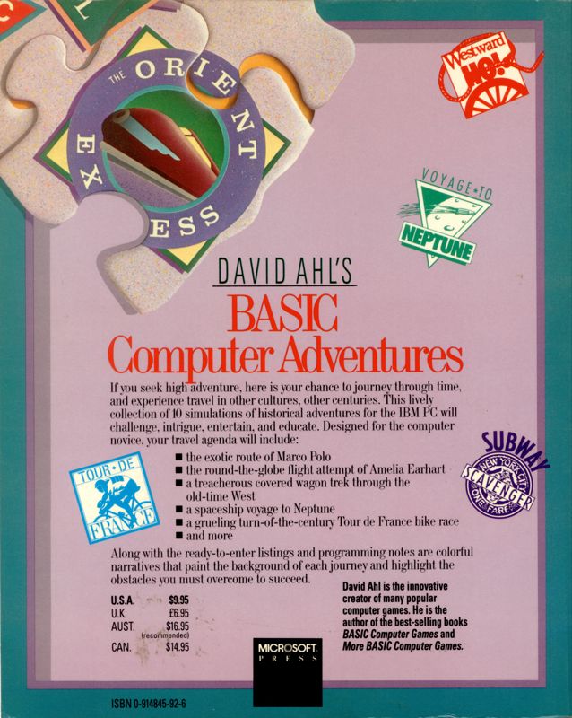 Back Cover for David Ahl's Basic Computer Adventures (DOS)