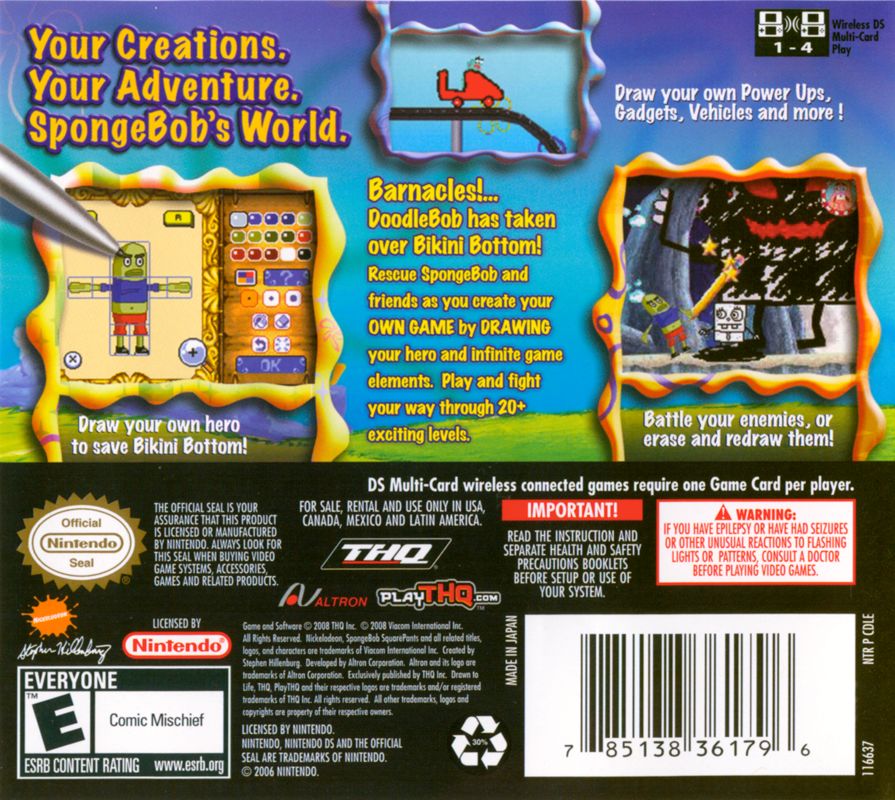 Back Cover for Drawn to Life: SpongeBob SquarePants Edition (Nintendo DS)