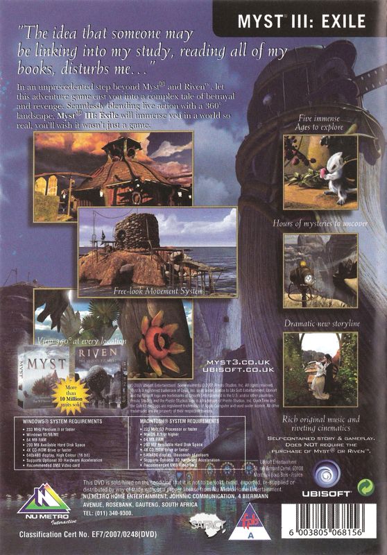 Back Cover for Myst III: Exile (Macintosh and Windows) (Nu Metro release)