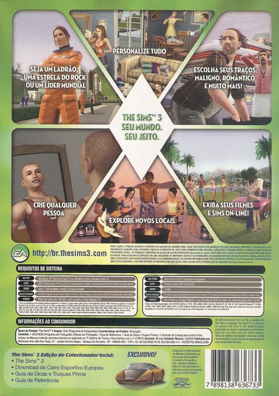 Back Cover for The Sims 3 (Collector's Edition) (Macintosh and Windows)