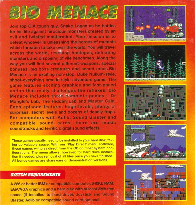 Back Cover for Bio Menace (DOS)