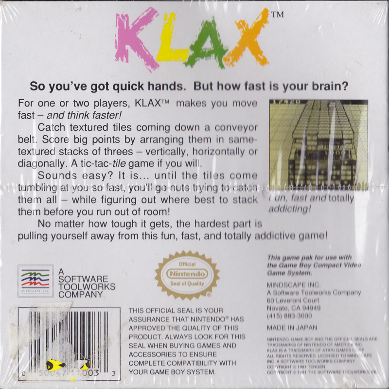 Back Cover for Klax (Game Boy)