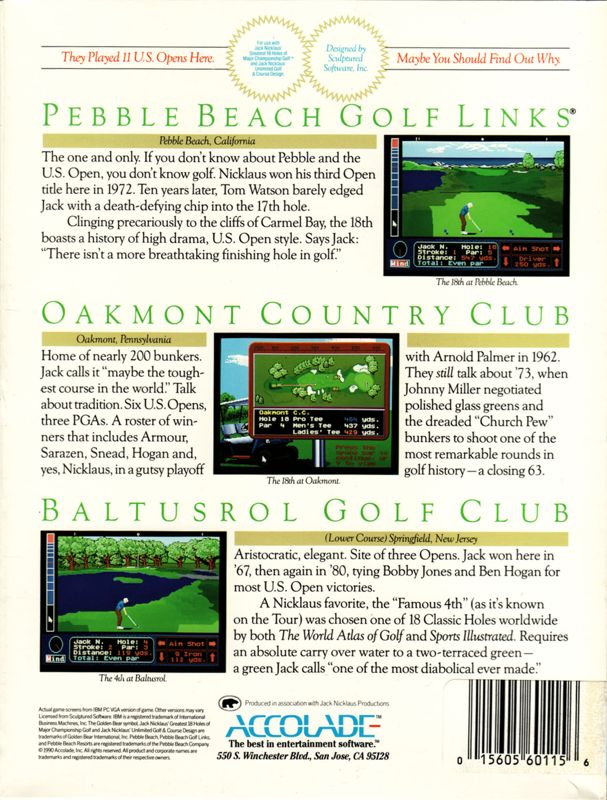 Back Cover for Jack Nicklaus presents the Great Courses of The U.S. Open (DOS)