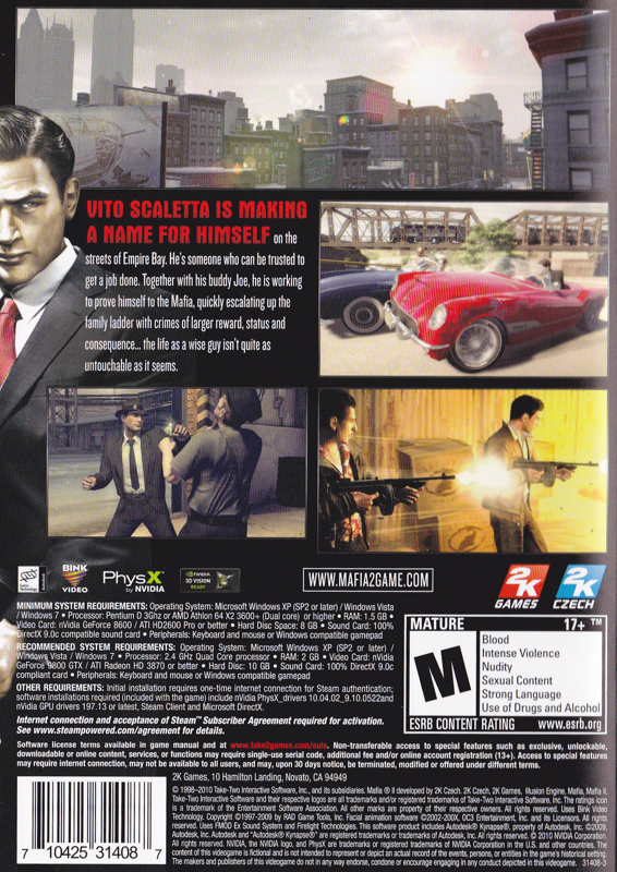 Back Cover for Mafia II (Windows)