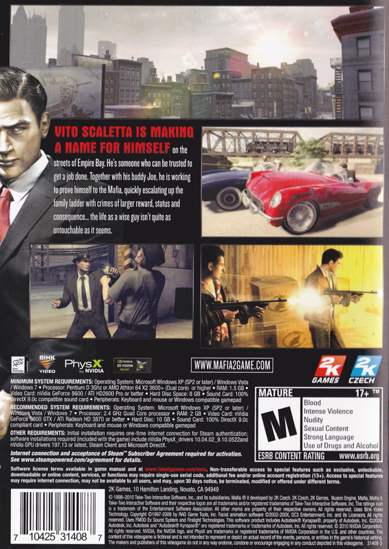 Mafia II cover or packaging material - MobyGames