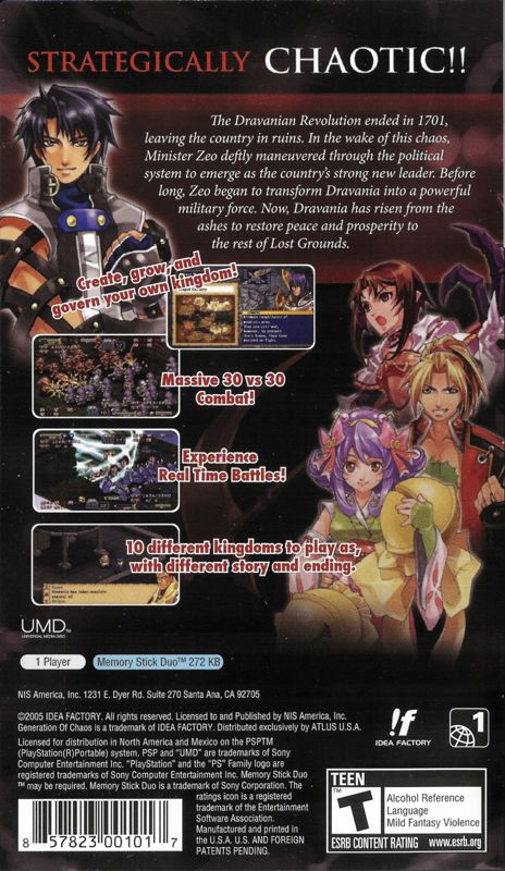 Back Cover for Generation of Chaos (PSP)