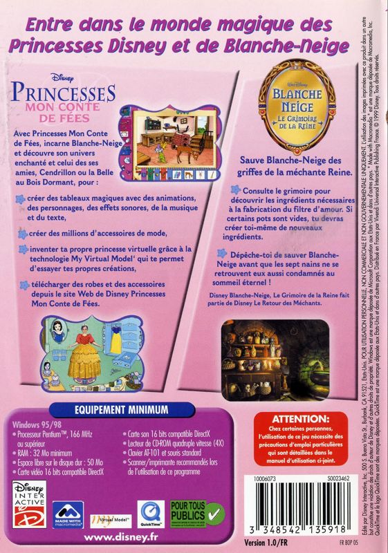 Back Cover for Disney Princesses: Collection Blanche-Neige (Windows) ("Disney Best Of" release)