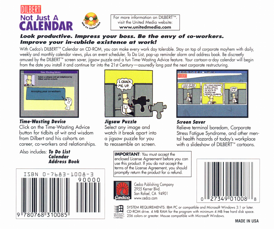 Dilbert Not Just A Calendar cover or packaging material MobyGames