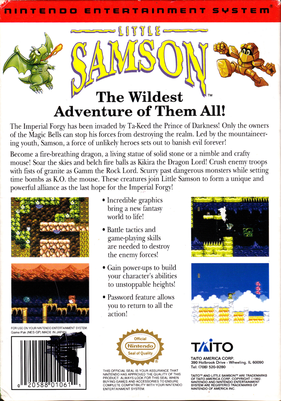 Back Cover for Little Samson (NES)