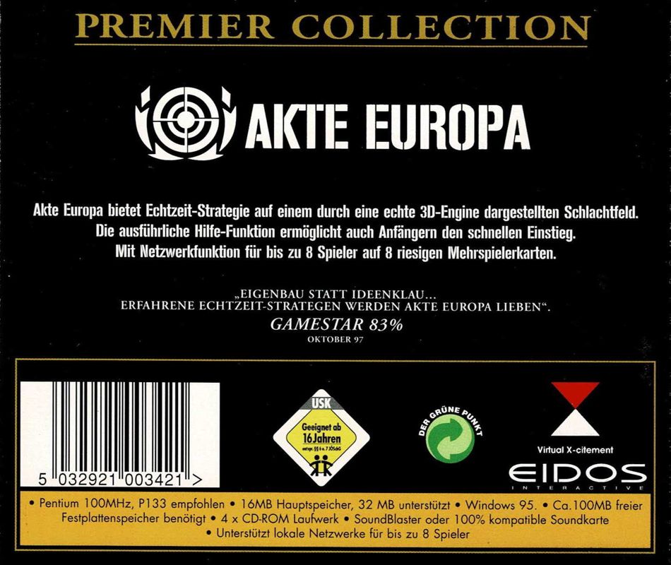 Back Cover for Akte Europa (Windows) (Premier Collection release)