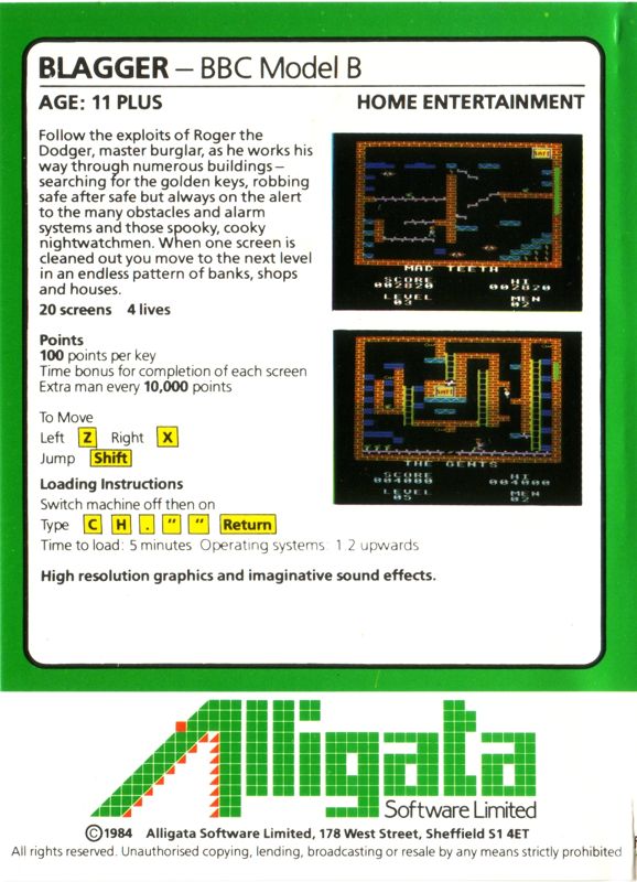 Back Cover for Blagger (BBC Micro)