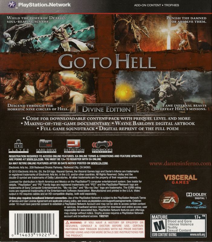 Back Cover for Dante's Inferno (Divine Edition) (PlayStation 3)
