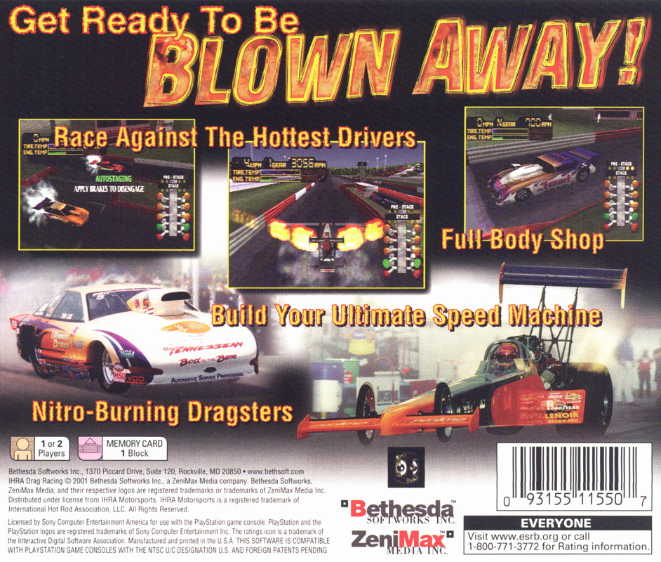 Back Cover for IHRA Motorsports Drag Racing (PlayStation)