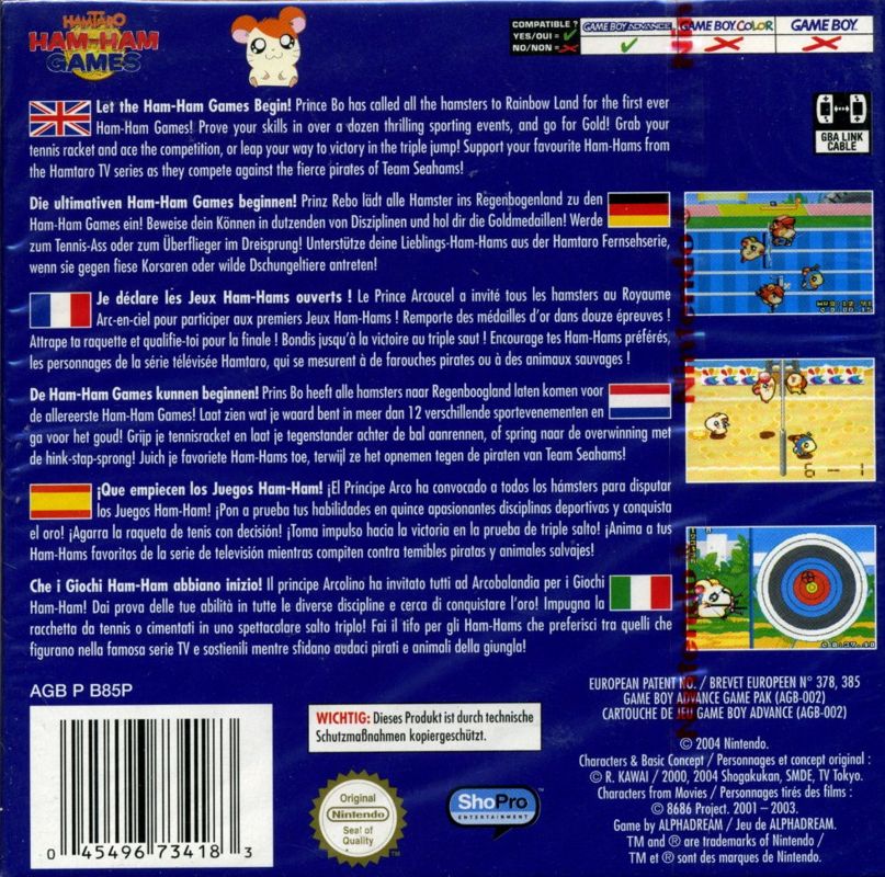 Back Cover for Hamtaro: Ham-Ham Games (Game Boy Advance)
