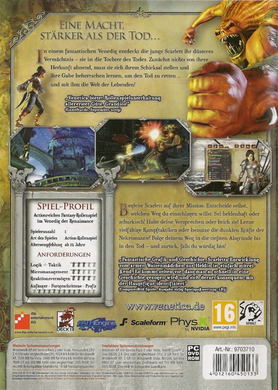 Back Cover for Venetica (Windows) (Software Pyramide release)