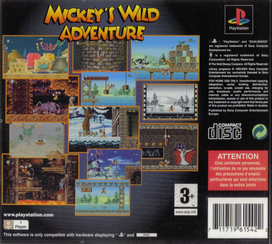 Back Cover for Mickey Mania (PlayStation) (Re-release)