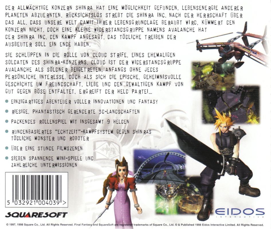 Other for Final Fantasy VII (Windows): Jewel Case - Back