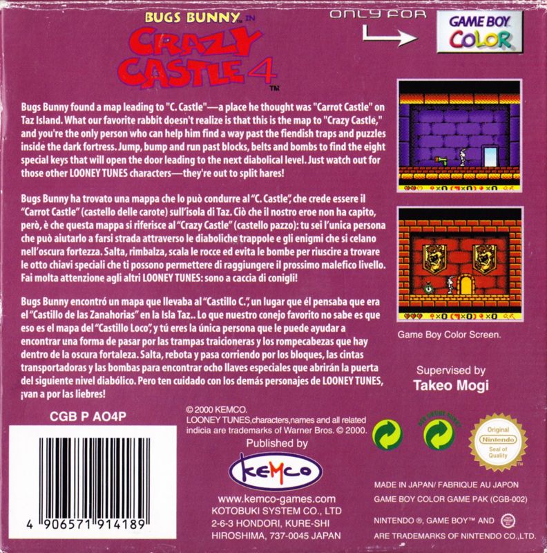Back Cover for Bugs Bunny in Crazy Castle 4 (Game Boy Color)