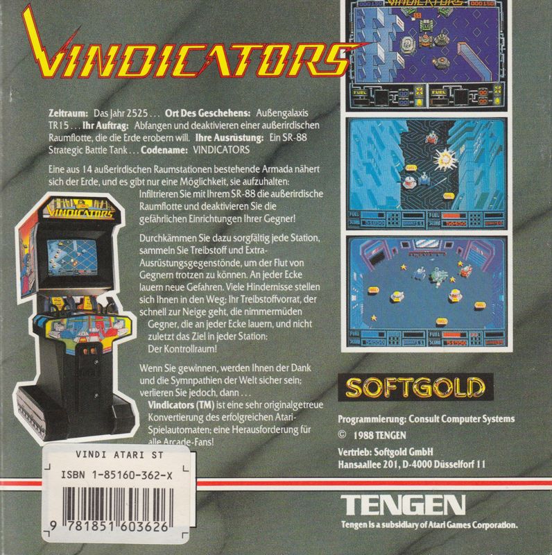 Back Cover for Vindicators (Atari ST)