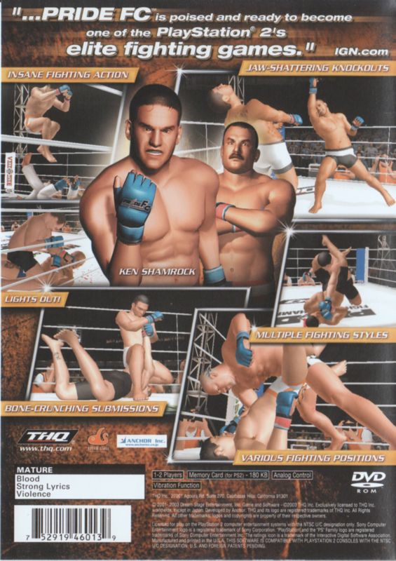 Back Cover for PRIDE FC: Fighting Championships (PlayStation 2)