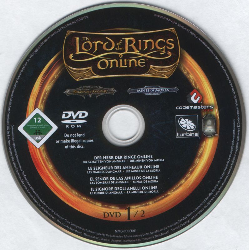 Media for The Lord of the Rings Online: Mines of Moria (Windows): DVD 1/2