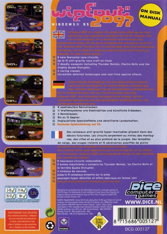 Back Cover for WipEout XL (Windows) (DICE re-release)