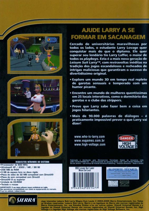 Back Cover for Leisure Suit Larry: Magna Cum Laude (Uncut and Uncensored!) (Windows) (BestSeller Series release)