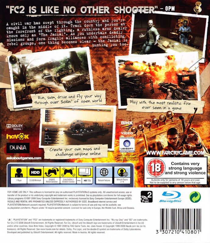 Back Cover for Far Cry 2 (PlayStation 3)