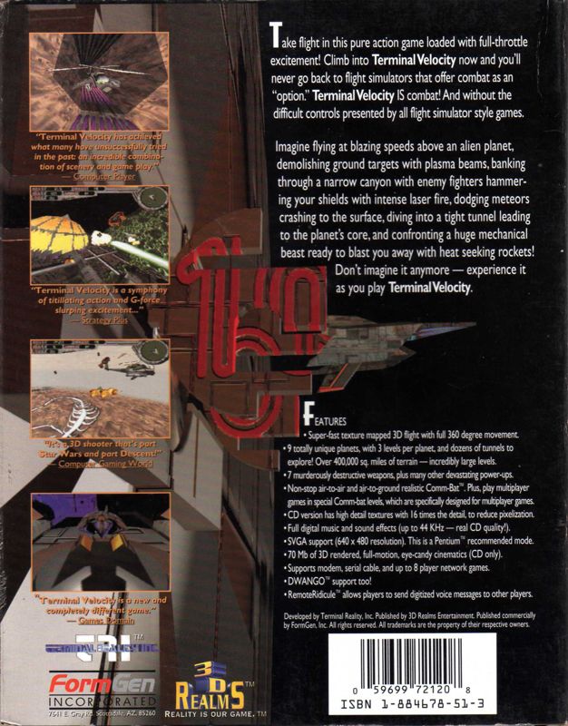 Back Cover for Terminal Velocity (DOS) (CD-ROM release)
