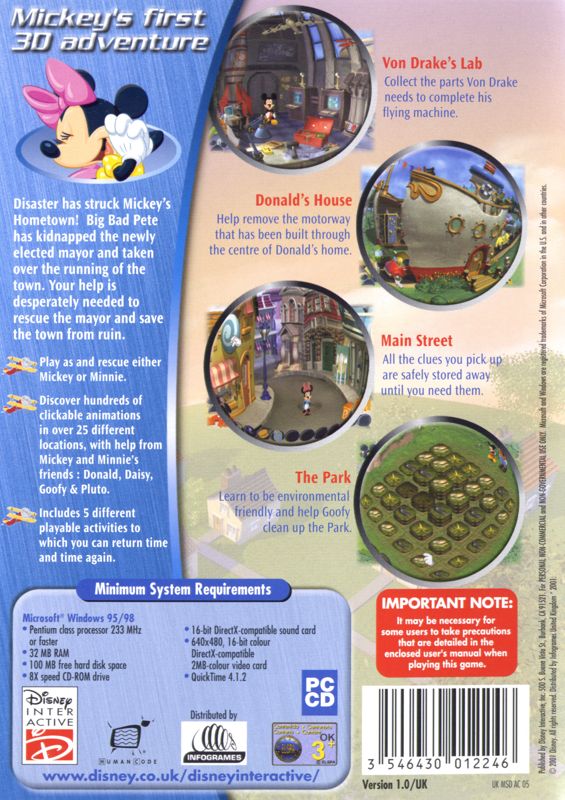 Back Cover for Disney's Mickey Saves the Day: 3D Adventure (Windows)