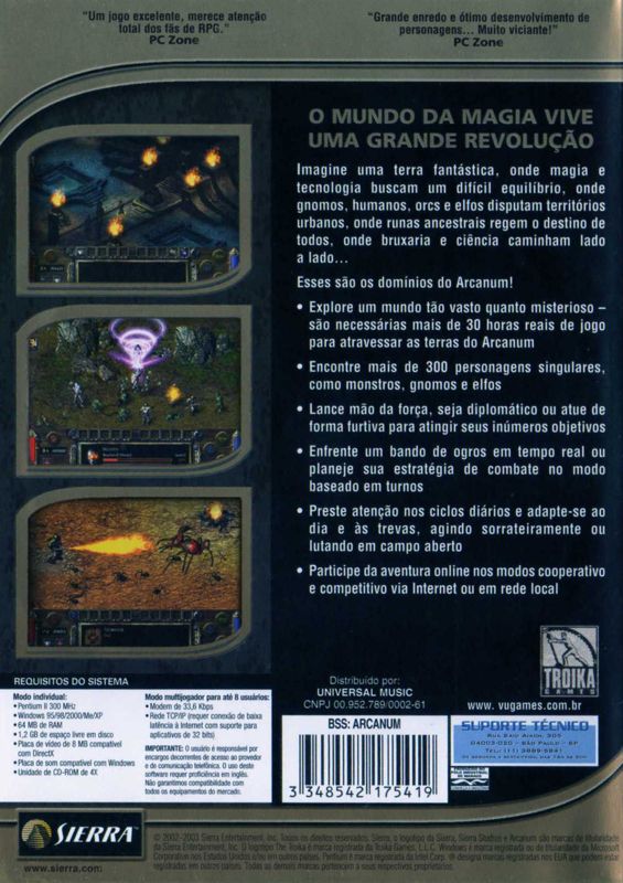 Back Cover for Arcanum: Of Steamworks & Magick Obscura (Windows) (BestSeller Series release)