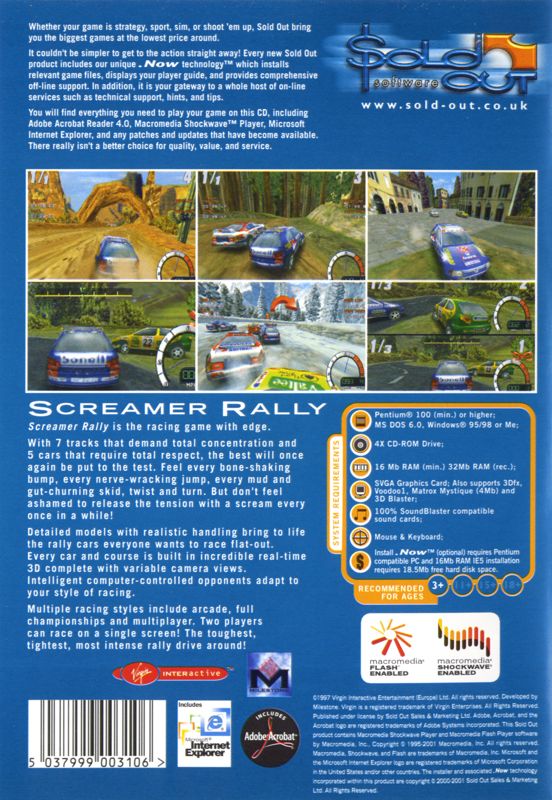 Back Cover for Screamer Rally (DOS) (Sold Out Software release)