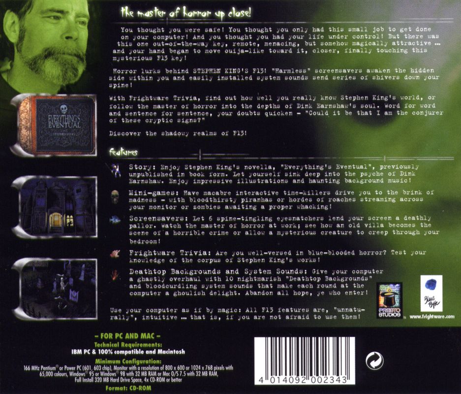 Other for Stephen King's F13: Ctrl, Alt, ...Shiver (Macintosh and Windows): Jewel Case - Back