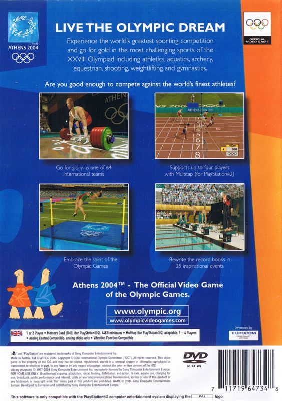 Back Cover for Athens 2004 (PlayStation 2)