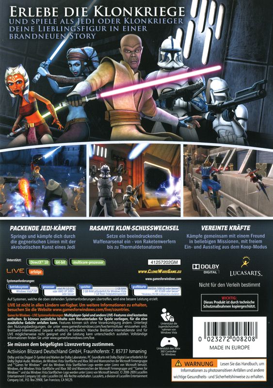 Back Cover for Star Wars: The Clone Wars - Republic Heroes (Windows)
