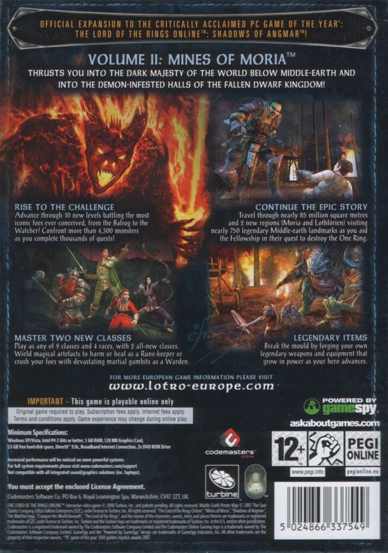 Other for The Lord of the Rings Online: Mines of Moria (Windows): Keep Case - Back