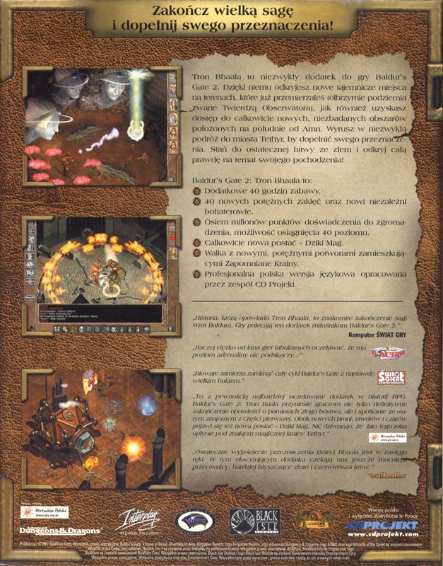 Back Cover for Baldur's Gate II: Throne of Bhaal (Windows)
