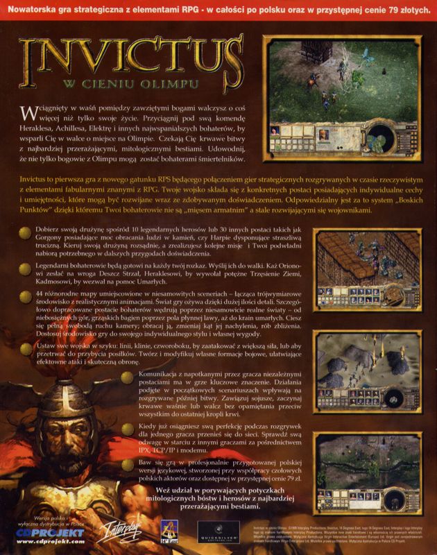 Back Cover for Invictus: In the Shadow of Olympus (Windows)