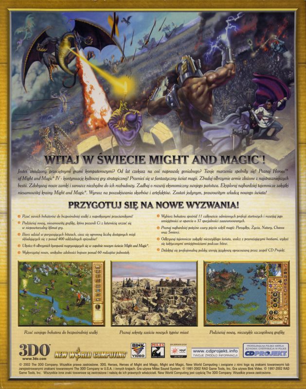 Back Cover for Heroes of Might and Magic IV (Windows) (Includes Heroes of Might & Magic and Heroes of Might & Magic II Gold as a free bonus)