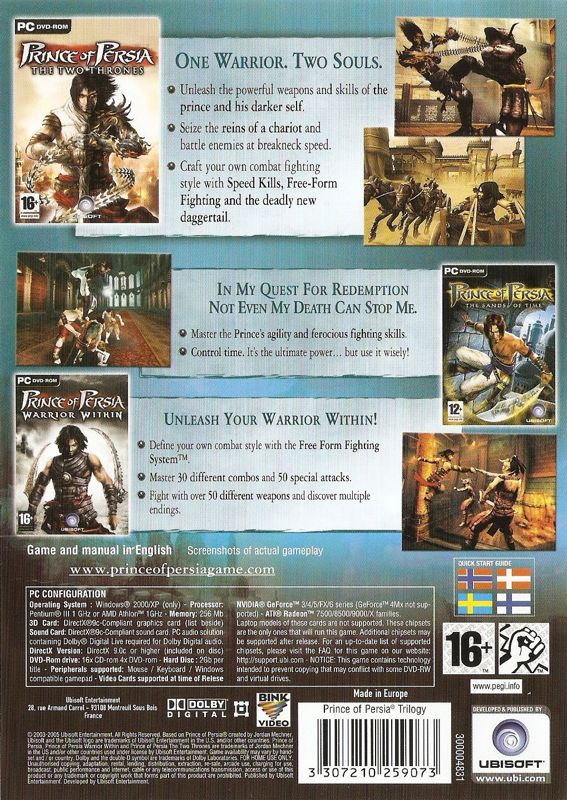 Back Cover for Prince of Persia Trilogy (Windows) (Ubisoft Exclusive release)