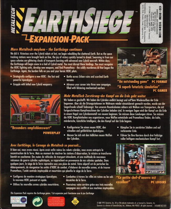 Back Cover for Metaltech: EarthSiege - Expansion Pack (DOS)