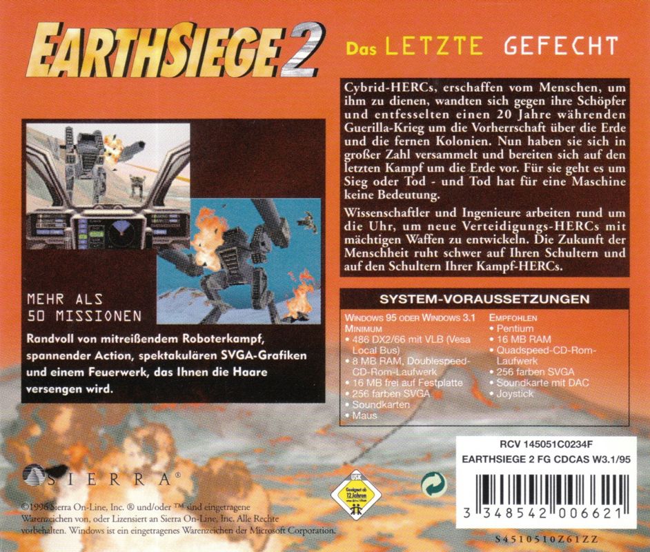 Other for EarthSiege 2 (Windows and Windows 3.x) (2nd German release (complete German)): Jewel Case - Back