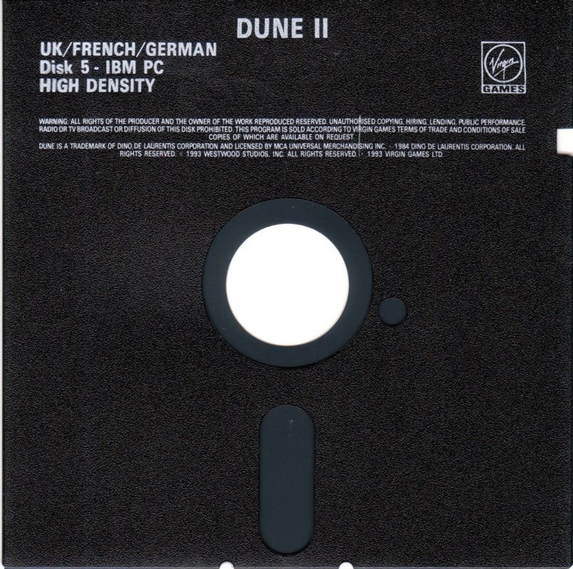 Media for Dune II: The Building of a Dynasty (DOS) (Dual media version (3.5"+5.25" Disks)): 5.25" Disk 5/5