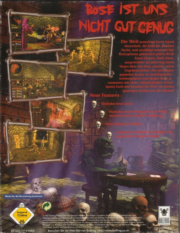 Back Cover for Dungeon Keeper: The Deeper Dungeons (DOS and Windows)