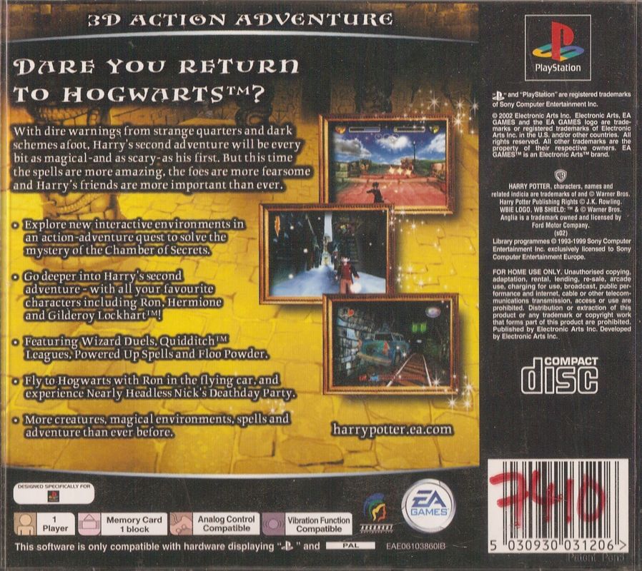 Back Cover for Harry Potter and the Chamber of Secrets (PlayStation)