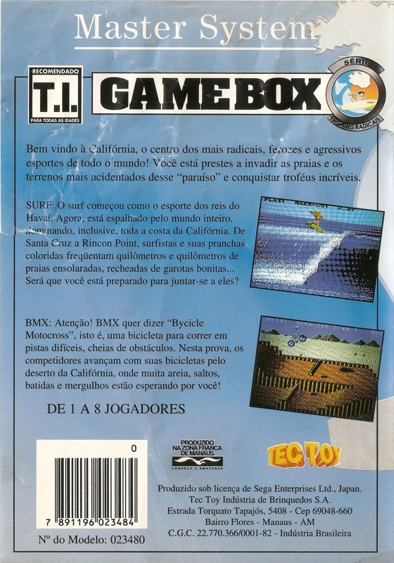 Back Cover for Game Box Série Esportes Radicais (SEGA Master System)